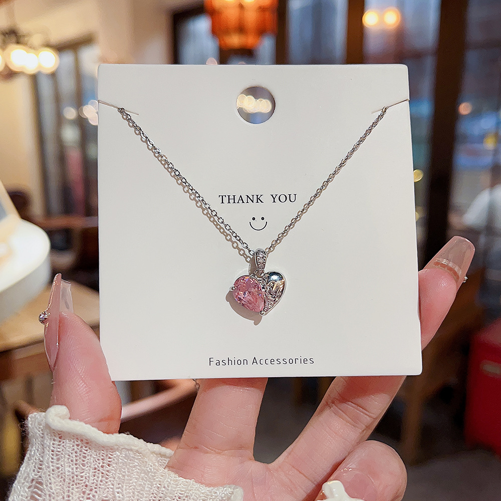 9g Weight 0.03µm-0.05µm Gold Plating Thickness Electroplating Gold Plating Process Wholesale Jewelry Sweet Heart Shape Titanium Steel Copper Artificial Gemstones Inlay Pendant Necklace