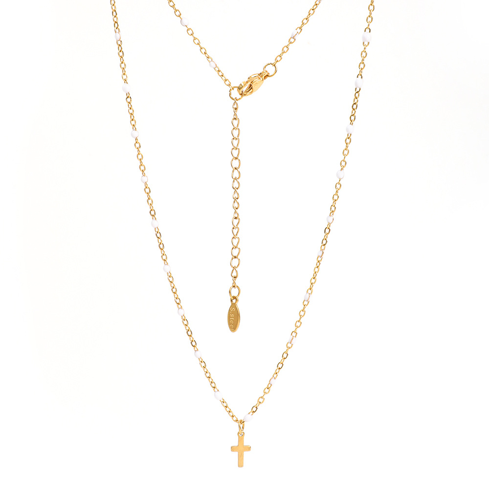5g Weight Pendant Necklace Classification 1 Piece Quantity Daily, Street Occasion Stainless Steel, Titanium Steel Material Cross Pattern Women's Gender Enamel, Plating Design Simple Style Style Stainless Steel Titanium Steel Simple Style Cross Enamel Plating Pendant Necklace 5