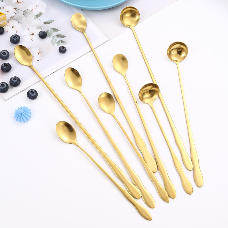 Calabaza creativa de acero inoxidable con mango largo punta redonda cuchara de aceite cuchara de mezcla de café cuchara de helado cuchara de hielo condimento se puede personalizar LOGO