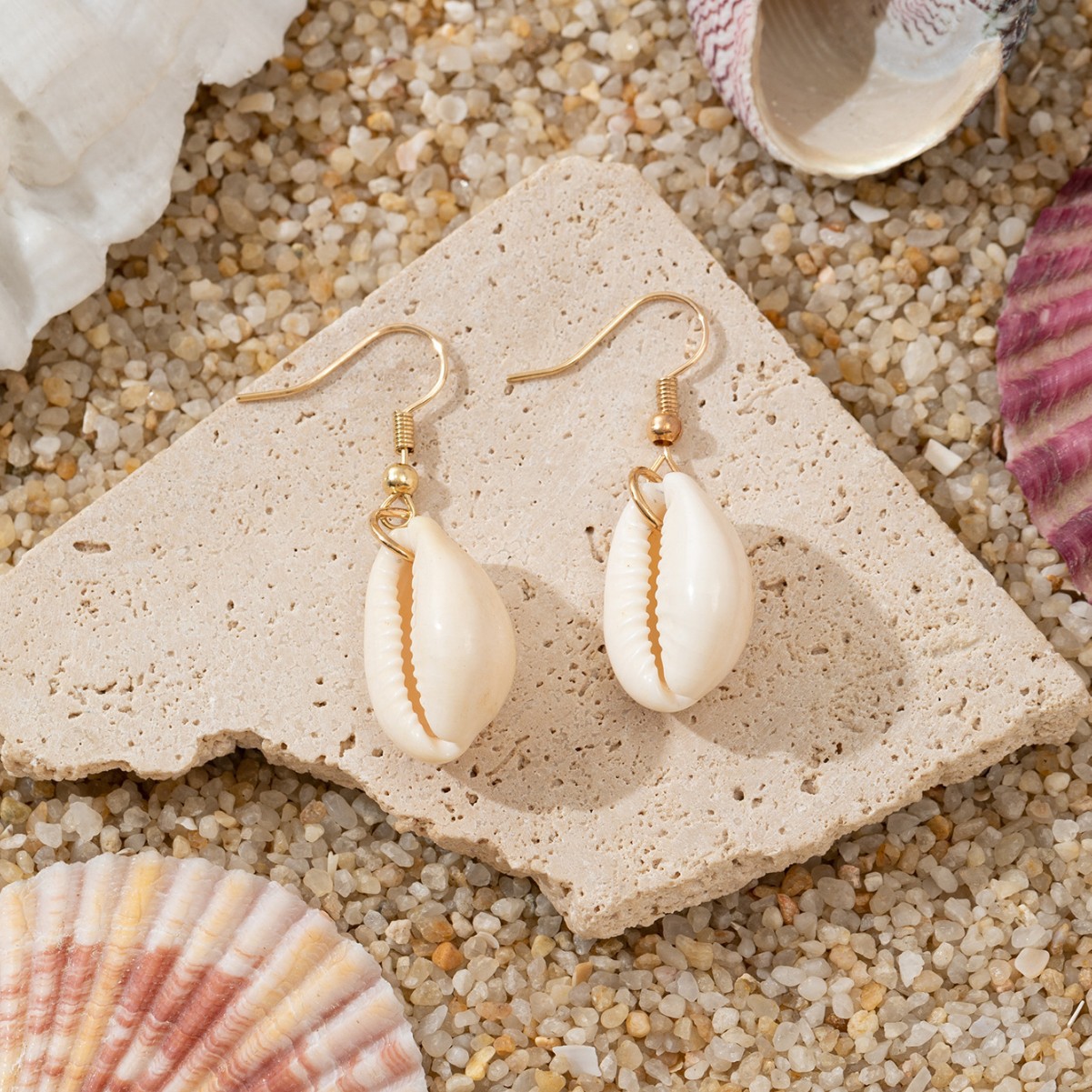 Natural Shell Conch And Starfish Ocean Beach Vacation Earrings_voghion.com