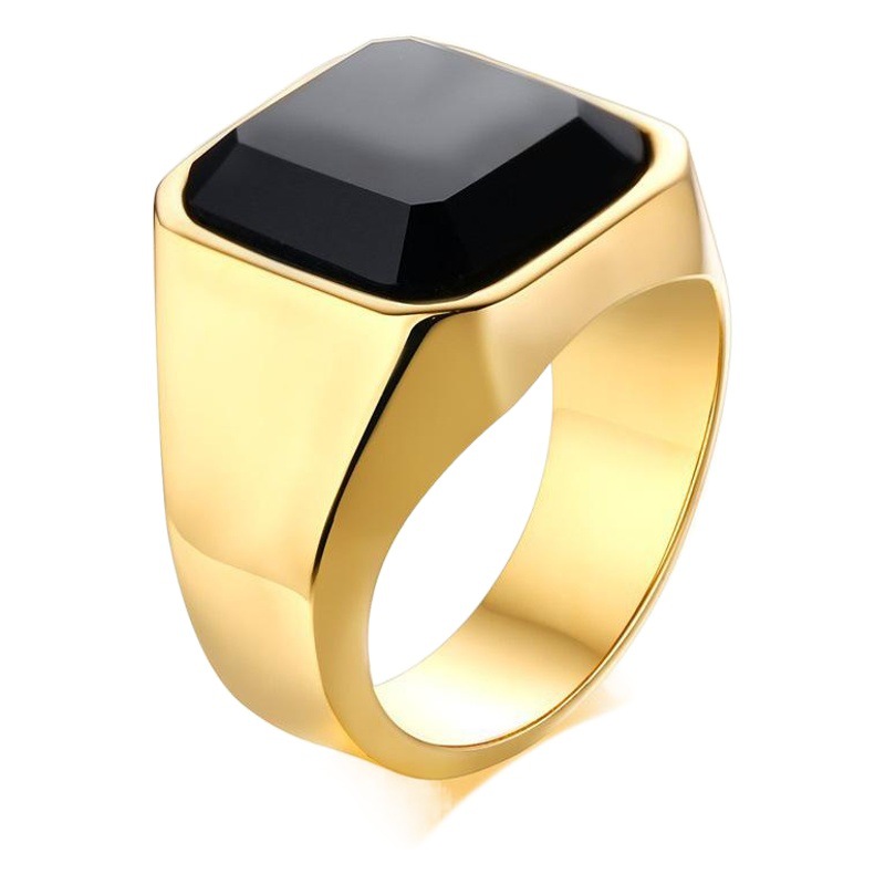 Men ringsリング卸売ステンレス黒瑪瑙リングスチール色メンズリング卸売RC-207