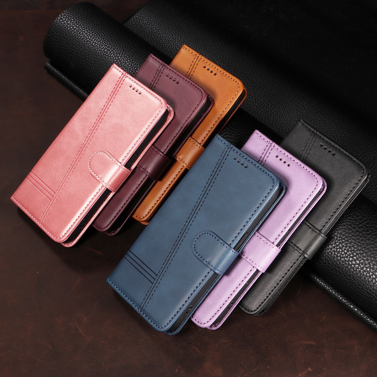 Suitable for Redmi 124g Leather Case, Samsung A15A25A35A55S23Fe Mobile Phone Case, Flip Cover Protection, Anti-Fingerprint