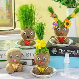 草头娃娃小动物造型头上长草植物公仔幼儿园创意手工可爱水培绿植