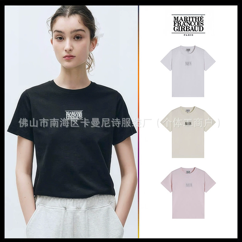 Корейская марка Cheo Marithe с тонкими рукавами и короткими рукавами простой универсальный хлопчатобумажная футболка с круглым вырезом