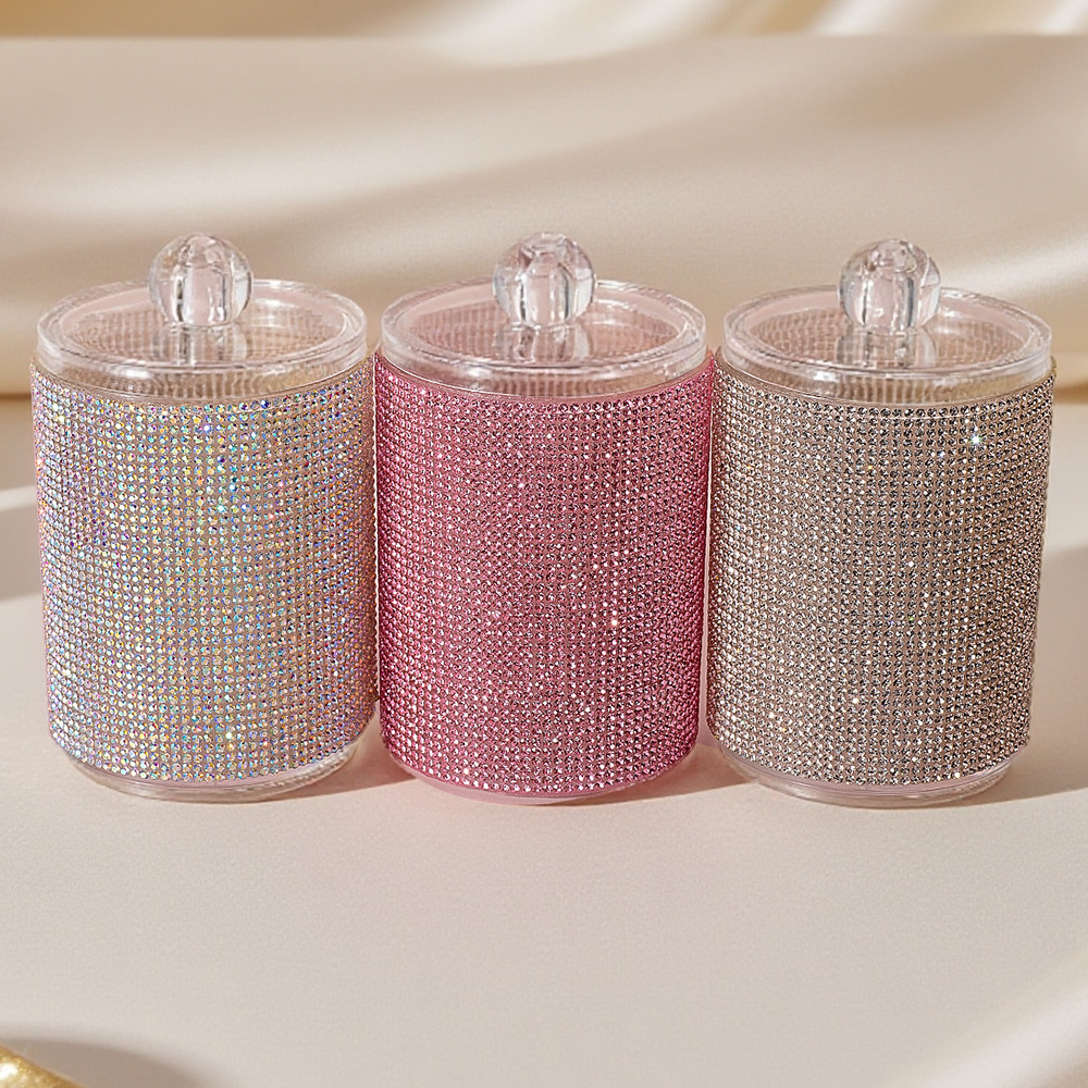 High-Looking New Diamond-Encrusted Cotton Swab Jar Storage Box Home Creative Kitchen Refrigerator with Lid and Diamond Storage Box