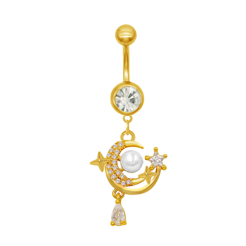 Piercing de nombril lune et papillon avec strass en forme cœur_voghion.com