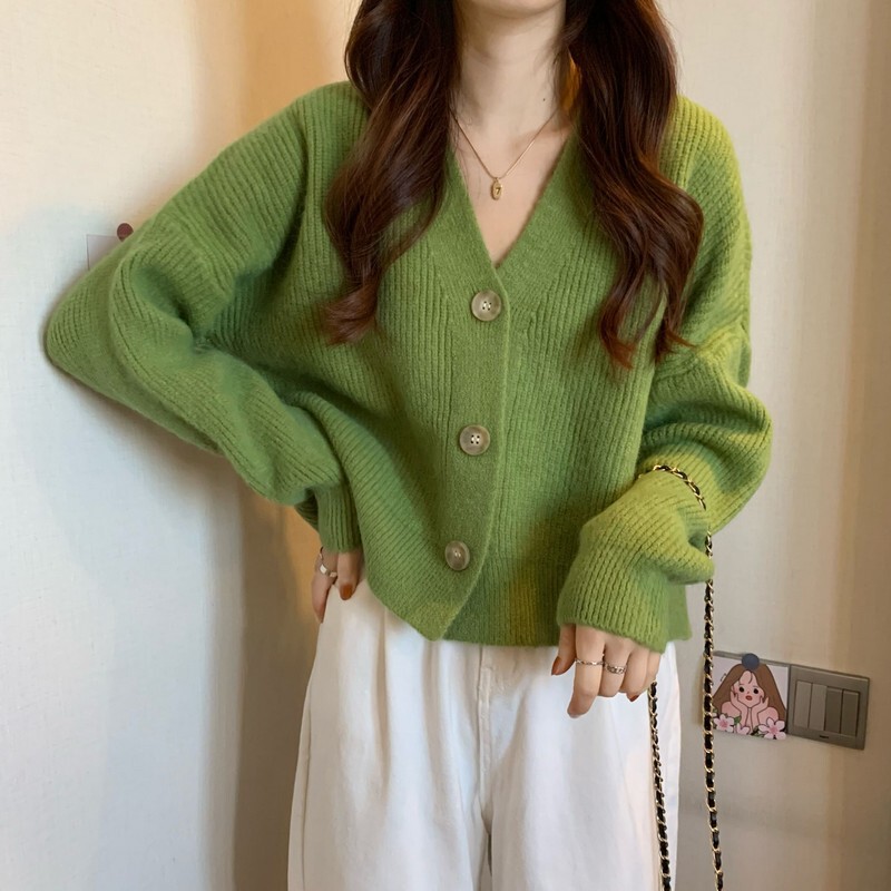 Early Autumn New Avocado Green Fresh Knitted Cardigan Women's Design Sense Fashion All-match Sweater Coat Women