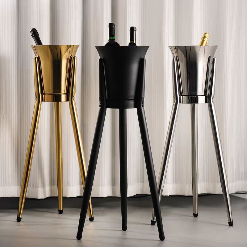 Cross-Border 304 Stainless Steel Champagne Bucket Set for Bars and Clubs, Ice Bucket Stand, Soft Decoration Design, Catering Ice-Cold Drinks