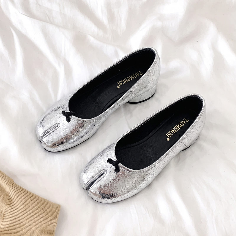 Giày búp bê nữ mũi tách ngón gót thô 3–6 cm, kiểu Mary Jane thời trang, dễ xỏ chân — bạc, màu mơ, Điểm sóng Đen, đen