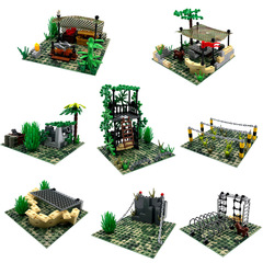軍事ジャングル MOC シーンコマンドキャンプ大砲哨兵トレンチ DIY 組み立てられた小粒子ビルディングブロック