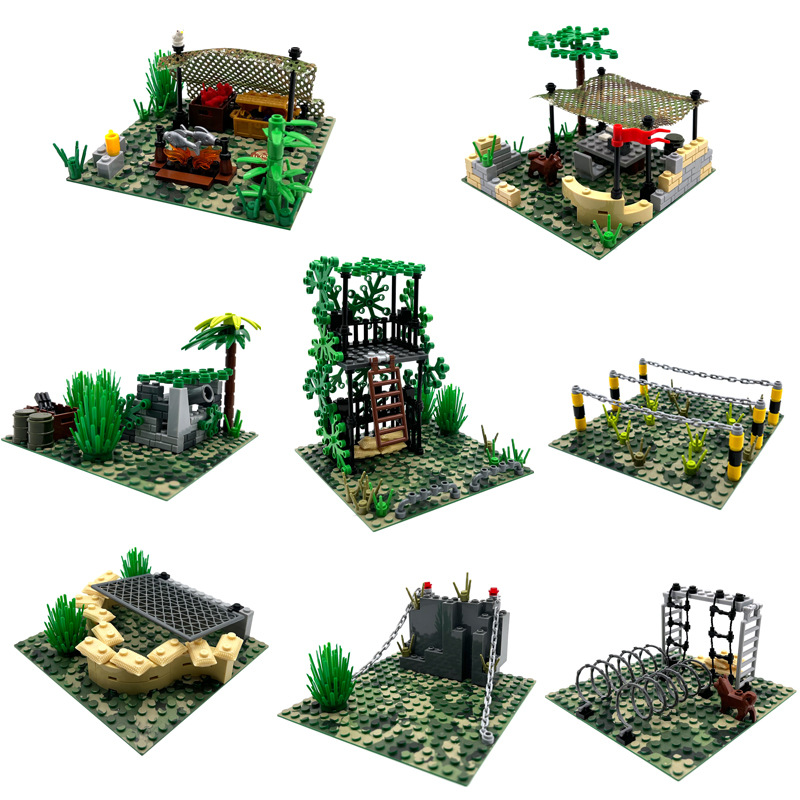Transfronteriza dedicado militar de la selva MOC escena comando campamento cañón centinela trinchera DIY ensamblado bloques de construcción de partículas pequeñas