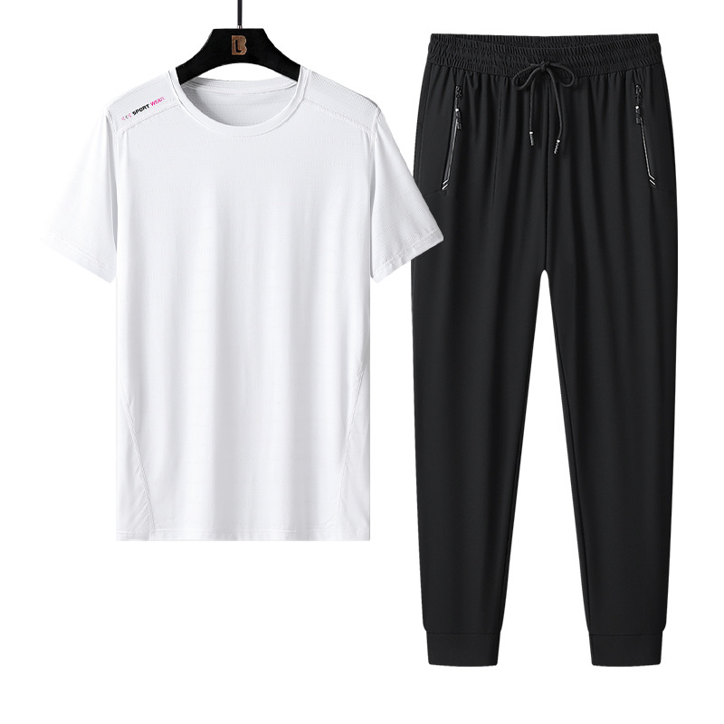 Trajes deportivos transfronterizos para hombres nuevos hielo de tamaño grande de verano delgado ropa deportiva de secado rápido para papá con pantalones superiores