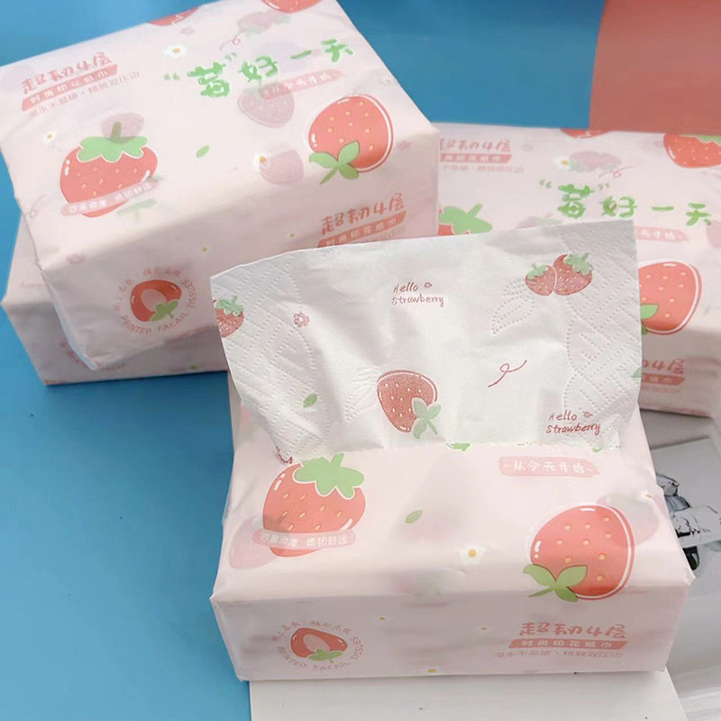 Printed Strawberry Printed Paper Towel Household Paper Towel Large Pack 300 Facial Tissue Toilet Paper Colorful Napkin