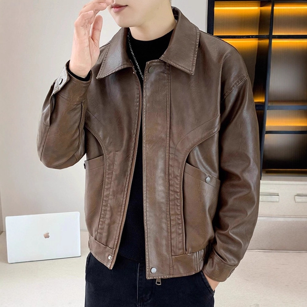 Alta sensación de locomotiva chaqueta de cuero hombre primavera y otoño 2025 nuevo estilo americano retro de alta gama chaqueta de moda de tamaño grande