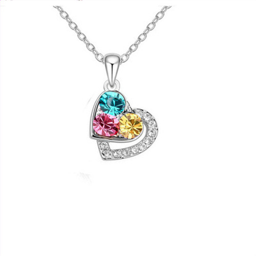 Foreign trade cross-border fashion women's earrings necklace set colorful full diamond love-shaped women's pendant necklace earrings jewelry