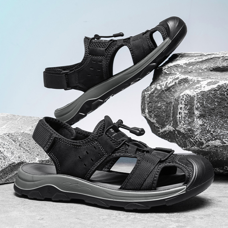Cross-Border Sandals for Men, New Summer Style, Men's Genuine Leather Hollow Breathable Sandals, Outdoor Closed-Toe Beach Shoes, Dad Shoes Cross-Border Sandals for Men, New Summer Style, Men's Genuine Leather Hollow Breathable Sandals, Outdoor Closed-Toe Beach Shoes, Dad Shoes