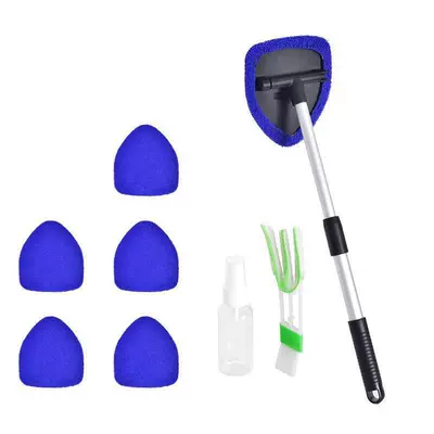 Car cleaning tools: Dropshipping of Car Windshield Cleaning - 1-set-pentagonal-plate-6-blue-cloth-covers-detail-brush-spray-bottle