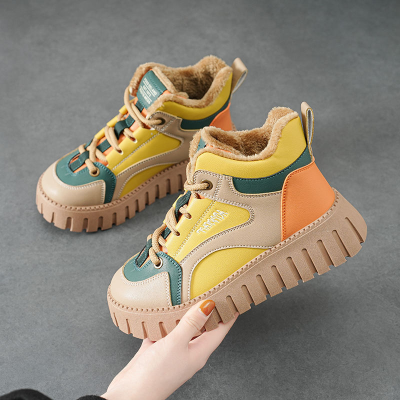 2023 invierno nuevo estilo más terciopelo engrosamiento zapatos de mujer cálidos zapatos altos suela suave zapatos de viaje ligeros zapatos de algodón impermeables para uso externo