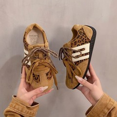 复古豹纹感系带德训鞋女2025新款春秋韩版网红运动轻便休闲鞋