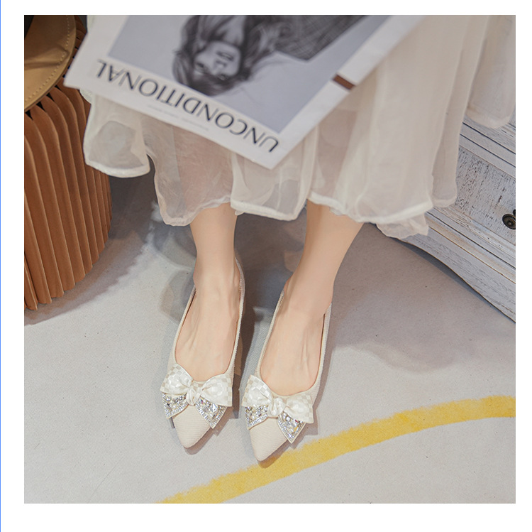 Damslippers med spetsig tå mångsidiga platta pumps_voghion.com