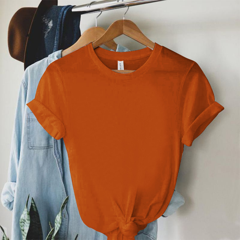 154g Weight Short Sleeve Sleeve Length Regular Sleeve Sleeve Type Polyester Fabric Type Regular Top Length T-shirt Tops Type Holiday, Daily Occasion Round Neck Neckline Regular Fit Fit Type Solid Color Pattern Summer Season Women's Gender Printing Design Simple Style Style Wholesale Women's Simple Style Solid Color Short Sleeve Printing T-Shirts 5