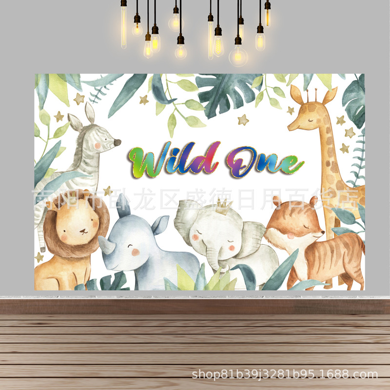 Foreign trade Forest wildlife photography props children's baby birthday party decoration banner background cloth