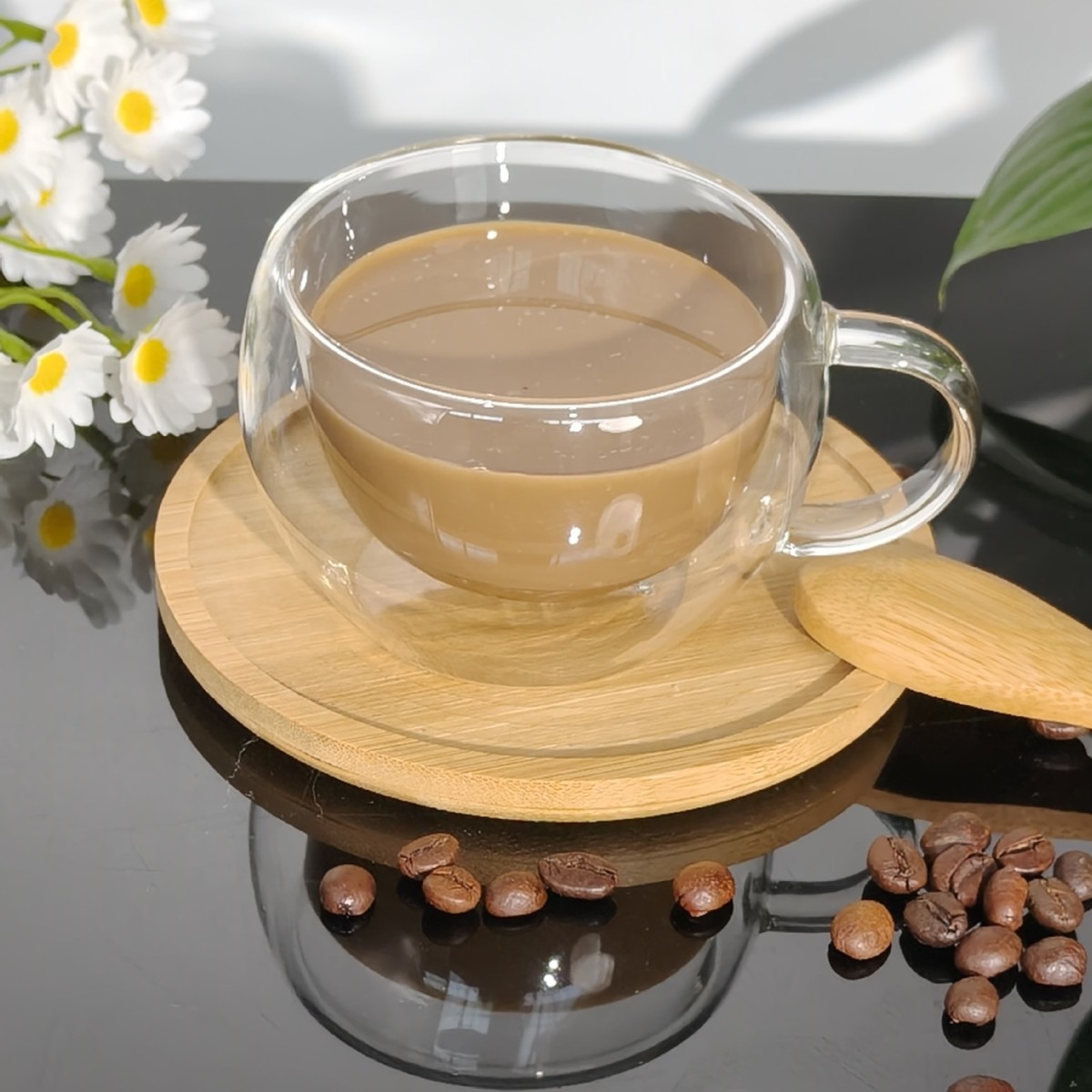 Taza de agua de café de vidrio transparente con taza de bebida de jugo de fruta doméstica taza de doble capa de aislamiento térmico