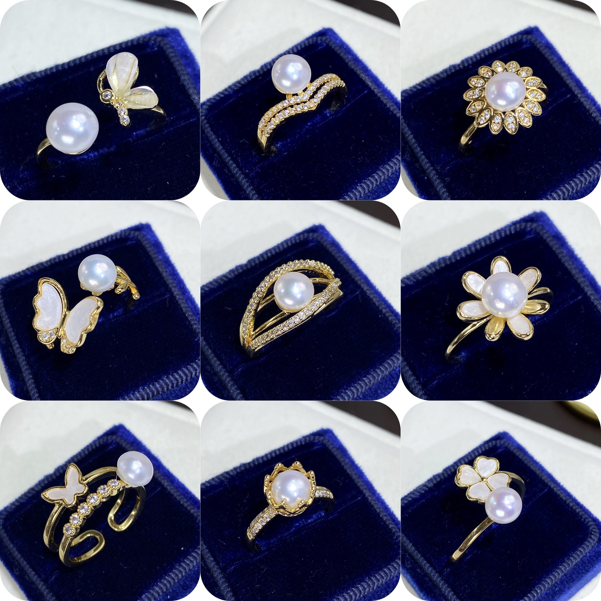 Baroque Pearls Copper Simple Style Classic Style Inlay Flower Rhinestones Freshwater Pearl Rings display picture 1