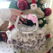 高颜值中古款式KT豹纹毛毛包包可爱kitty·日韩手柄可爱手提斜挎