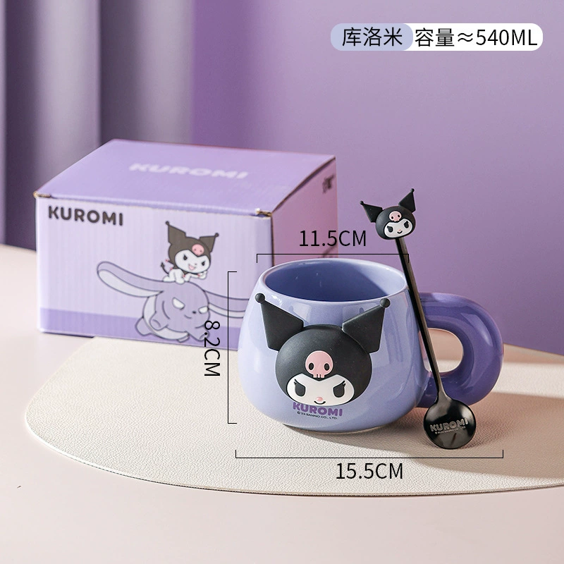 Ceramic mug Melody 540 ml with spoon, silicone cartoon pattern, gift box