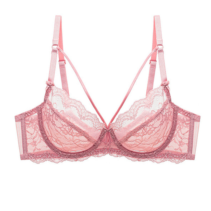 Cross-Border Sexy Lace Bra for Women, Thin Push-Up Crystal Cup Pure Desire Hollow-Out Lift-Up Bra Women's Lingerie Set