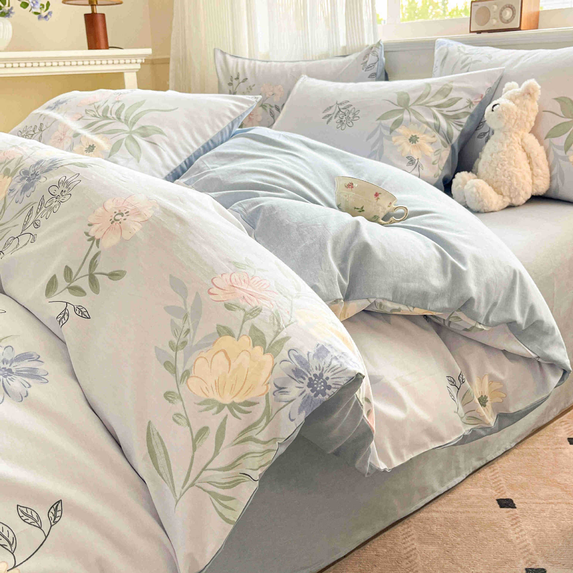 Cama de algodón de cuatro piezas, sábanas de cama de algodón, cama de cama de tres piezas, nuevo dormitorio, cama de cama de tres piezas