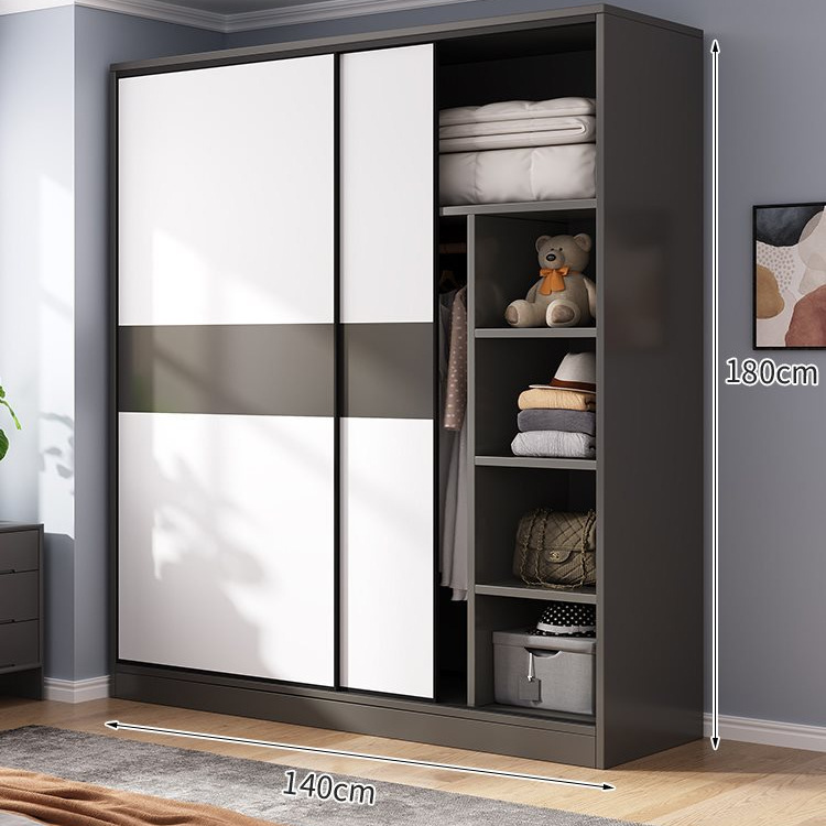 2도어 [블랙 앤 그레이] 길이 140cm의 옷장이 업그레이드되어 두꺼워졌습니다.