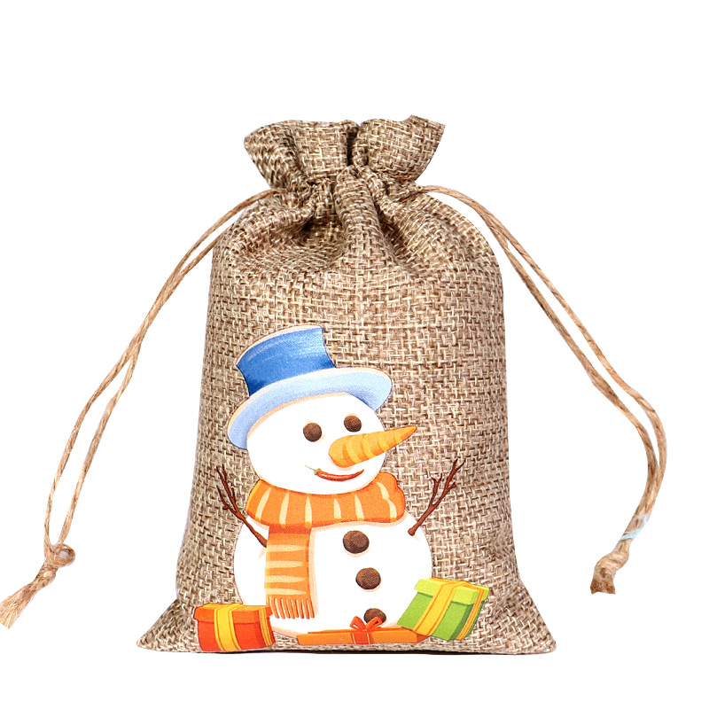 2024 nueva bolsa de arpillera de Navidad regalo de caramelo de Navidad bolsa de tela pequeña cordón de Navidad joyería de arpillera bolsa de embalaje