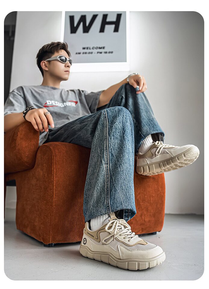 Giày nam mũi rộng thân lưới thoáng khí đế mềm phong cách thể thao casual, gót thấp 1-3 cm — 5019 màu xám, 5019 xám đen, 5019m màu chi tiết 5