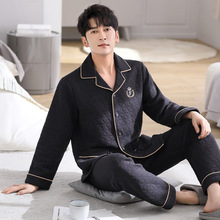 睡衣男士春秋款加厚纯棉长袖男款秋冬款夹棉冬季空气棉夹层家居服