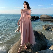 0526-189无袖旅游拍照款粉色连衣裙