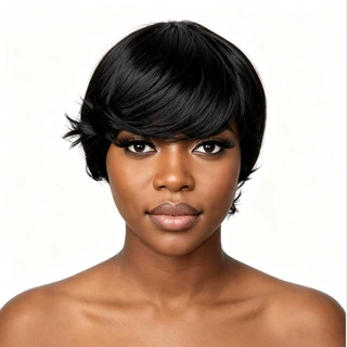 100%真人发假发短直发机制全头套Pixie Straight Human Hair Wigs