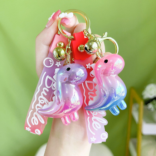 Creative Gradient Frosted Luminous Dinosaur Keychain Exquisite and Cute Car Bag Small Pendant Gift Wholesale