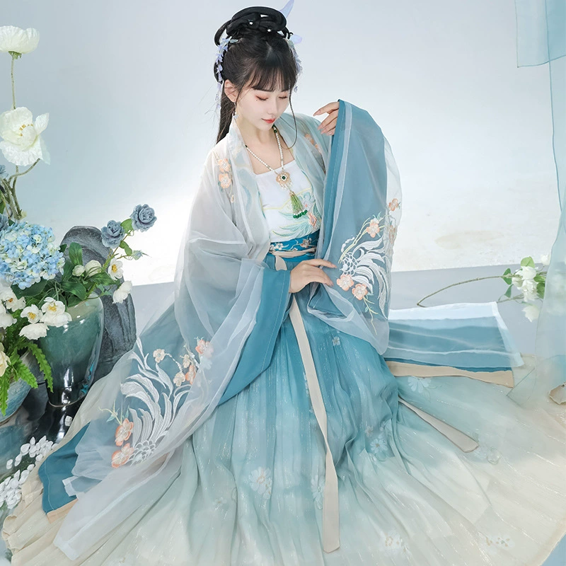 Ханьфу женский лёгкий (Flower Moon) 2023 осень, китайский стиль, варианты с широкими рукавами и юбкой