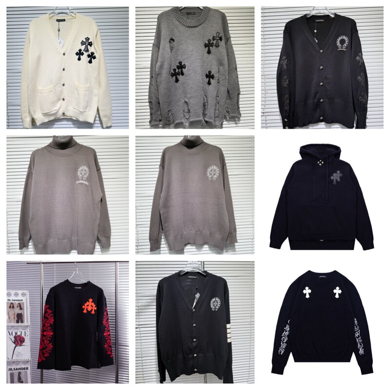 25Ch Crochet Sweater Distressed Back Embroidery Loose Men's and Women's Tops Long Sleeve Sweater Casual Series