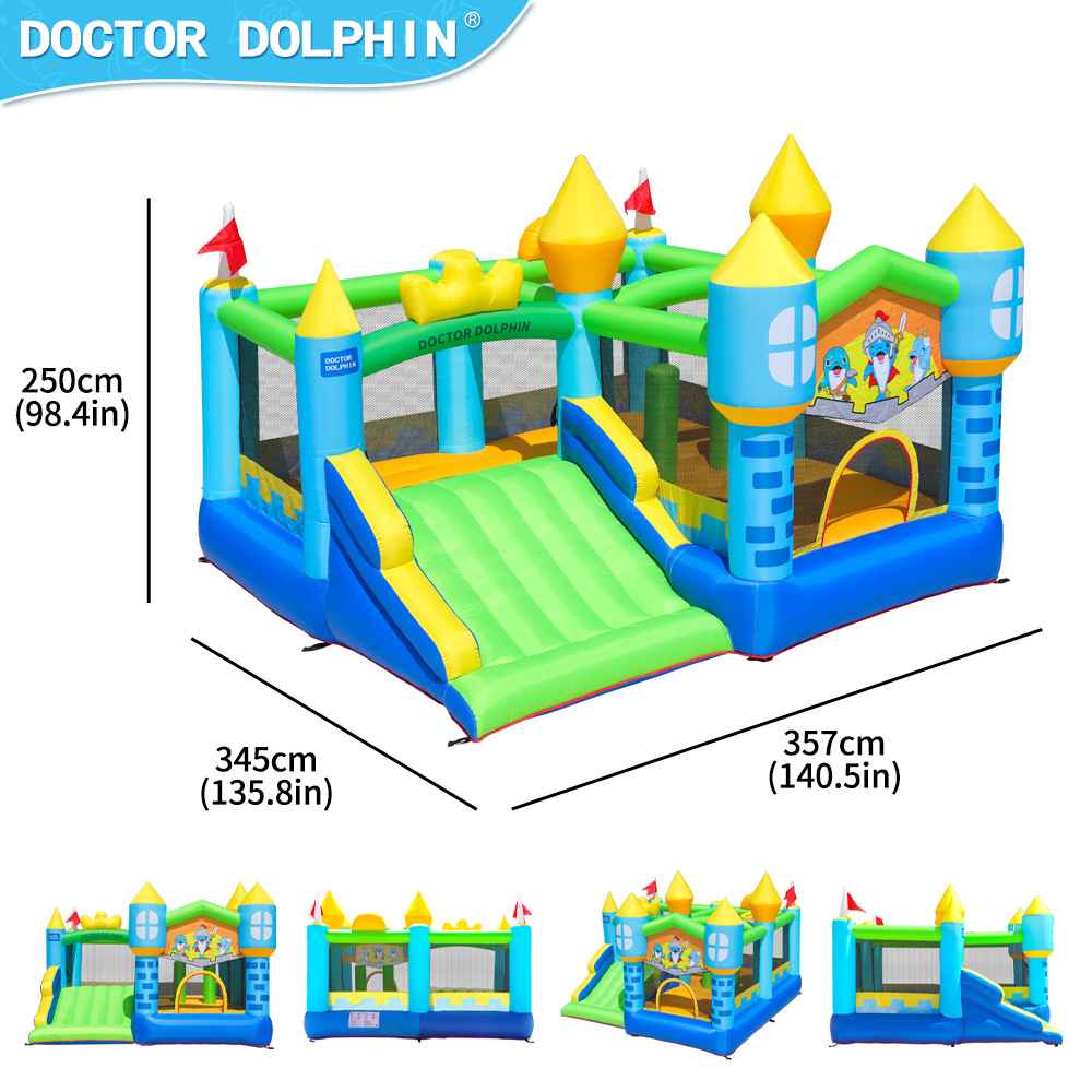 Doctor Delfín | Castillo inflable con tobogán pequeño para niños, trampolín multifuncional para el hogar, combinación multifuncional