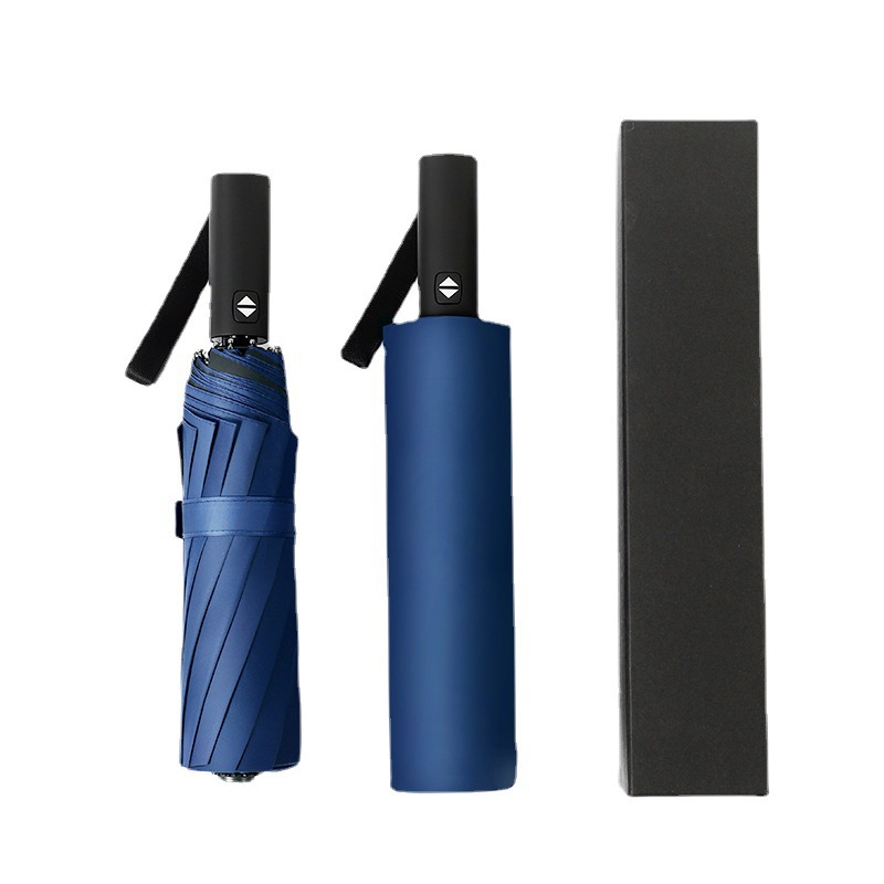 Paraguas logotipo personalizado tríptico paraguas plegable automático caja de regalo impresión patrón de texto paraguas de negocios sombrilla de protección solar