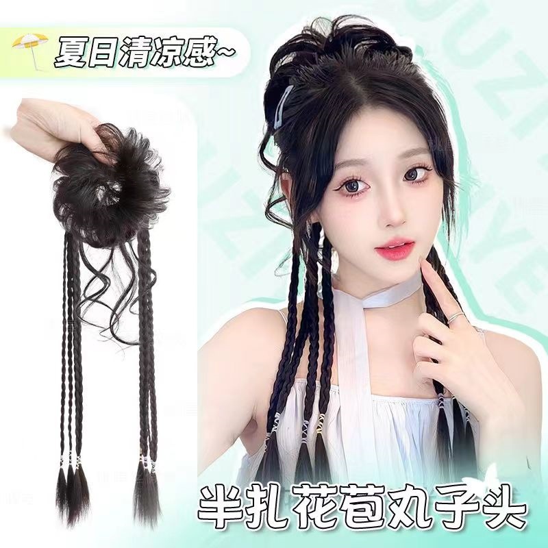 Paluca de cabeza de bola trenzada mujer flua brotes naturales anillo de cabello barba de dragón cabeza de bola media atada trenzada flor de cáñamo boxeo