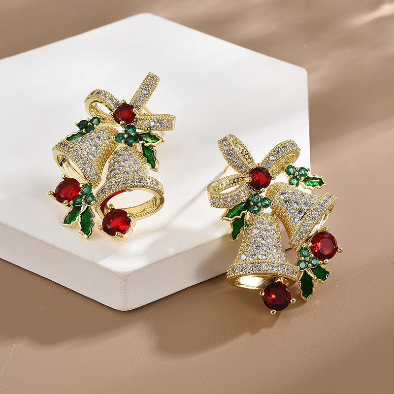 Fashion Bow Knot Bell Copper Inlay Zircon Earrings 1 Pair
