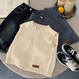 儿童马甲2025新款男童春秋款韩版宽松针织衫上衣中小童纯色开衫衣