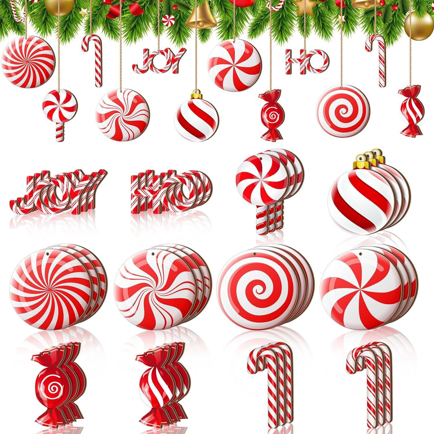 Decoración de madera de Navidad colorida decoración de madera de menta Lollipop decoración de Navidad colgante decoración de árbol de Navidad