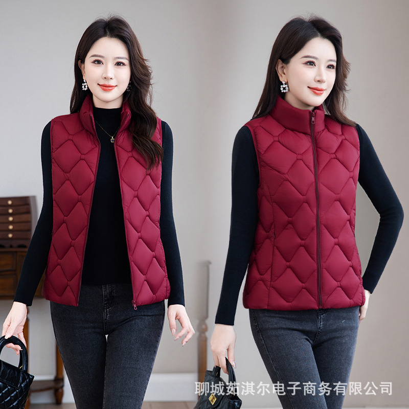 轻薄棉马甲女士2025新款羽绒棉马甲立领坎肩秋冬短款保暖背心时尚
