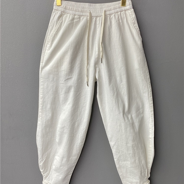 Pantalon décontracté d'été pour jeunes, en coton et lin, coupe ample avec petites jambes, pantalon pour homme de marque tendance chinoise en lin, 2024_voghion.com