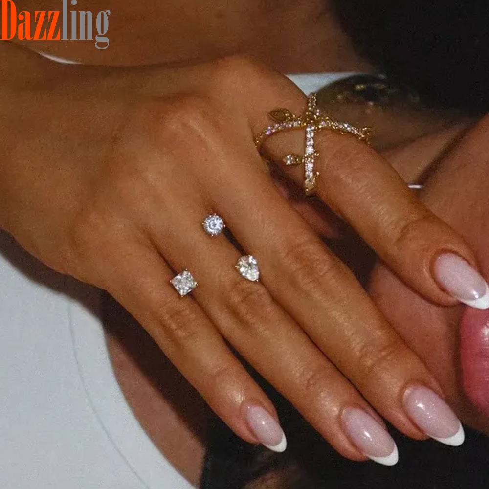 Anello da donna alla moda con design aperto, zirconi e diamanti incastonati, bracciale rettangolare a goccia, accessorio di gioielleria_voghion.com